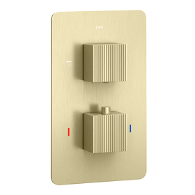 Arezzo Fluted Twin Square Concealed Shower Valve - Brushed Brass