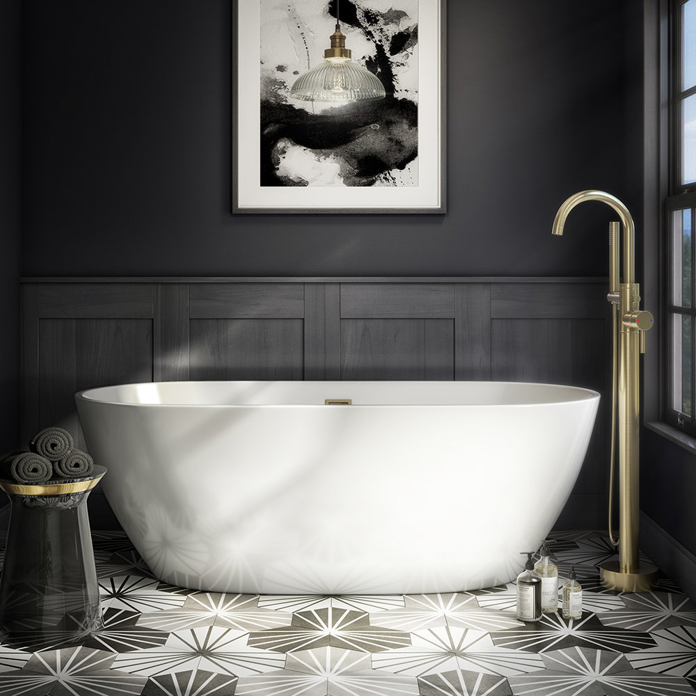 Arezzo Freestanding Modern Bath with Brushed Brass Waste