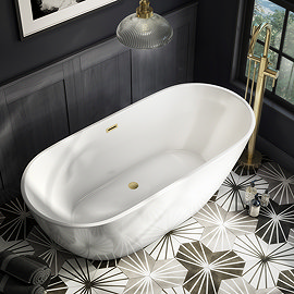 Arezzo Freestanding Modern Bath with Brushed Brass Waste