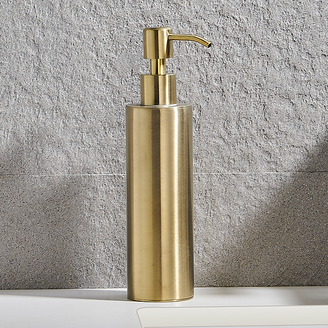 Arezzo Freestanding Round Soap Dispenser Brushed Brass  Profile Large Image