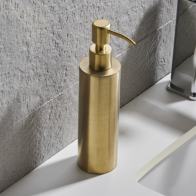 Arezzo Freestanding Round Soap Dispenser Brushed Brass  Feature Large Image