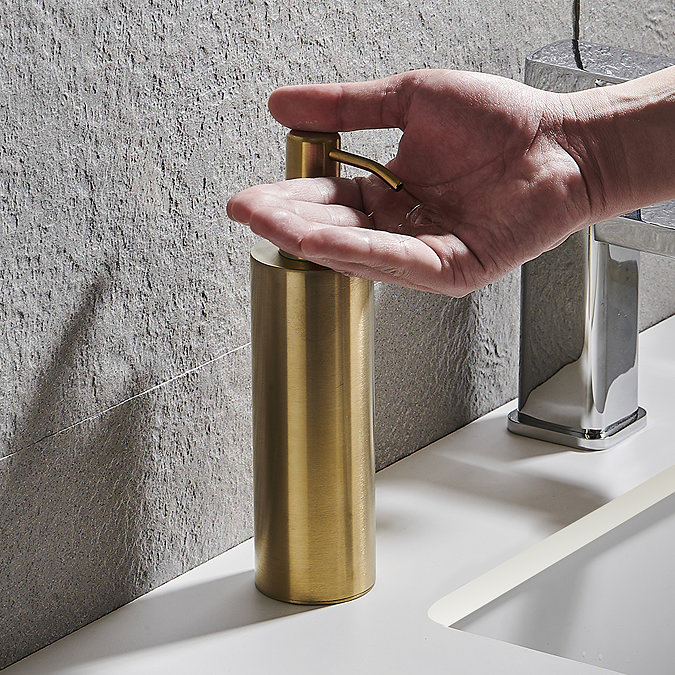 Arezzo Freestanding Round Soap Dispenser Brushed Brass  Standard Large Image