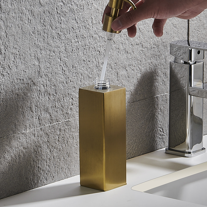 Arezzo Freestanding Square Soap Dispenser Brushed Brass  Feature Large Image