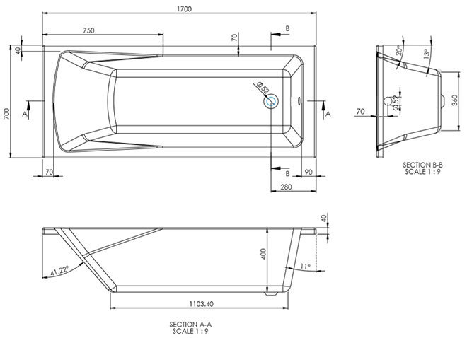 1700 x 700mm