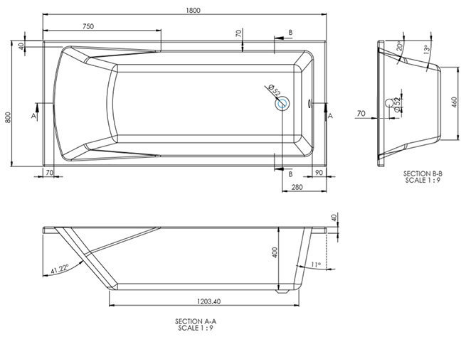 1800 x 800mm