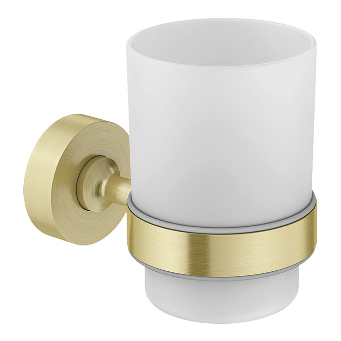 Arezzo Frosted Glass Tumbler + Brushed Brass Holder  Feature Large Image