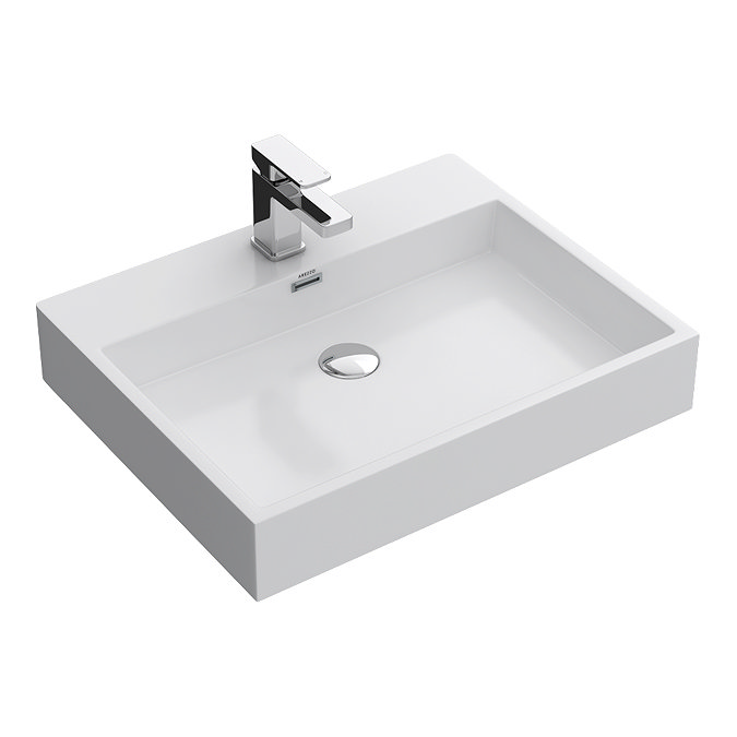 Arezzo Gloss White Counter Top Basin – Square Stone Resin, 600 x 480mm, 1 Tap Hole