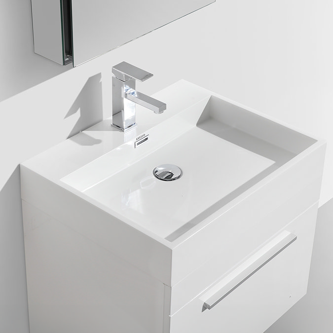 Arezzo Gloss White Counter Top Basin – Square Stone Resin, 600 x 480mm, 1 Tap Hole