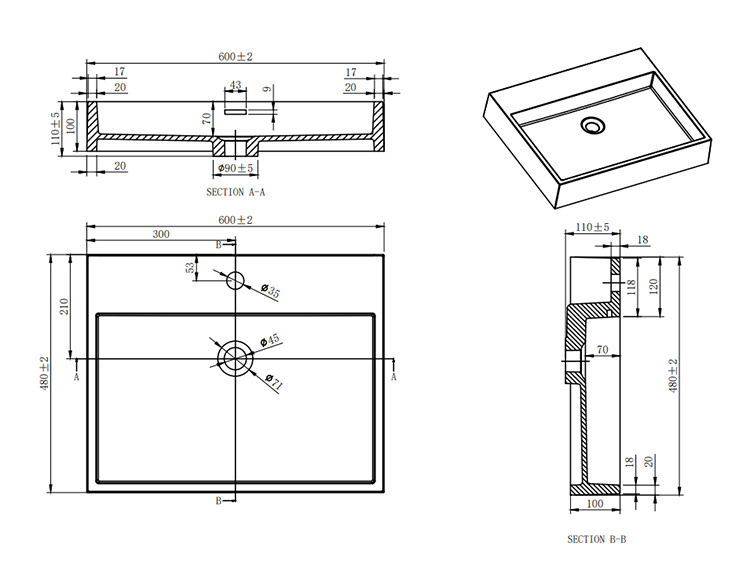 Arezzo Gloss White Square Stone Resin Counter Top Basin 1TH (600 x 480mm)