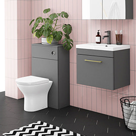 Arezzo Grey Wall Hung Sink Vanity Unit + Toilet Package with Brass Handle Medium Image
