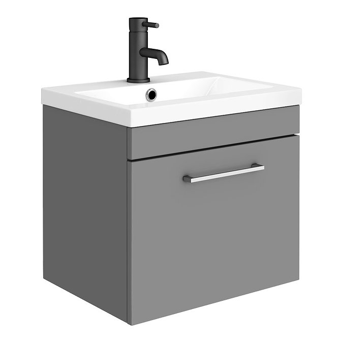 Arezzo Grey Wall Hung Sink Vanity Unit + Toilet Package with Chrome Handle  Profile Large Image