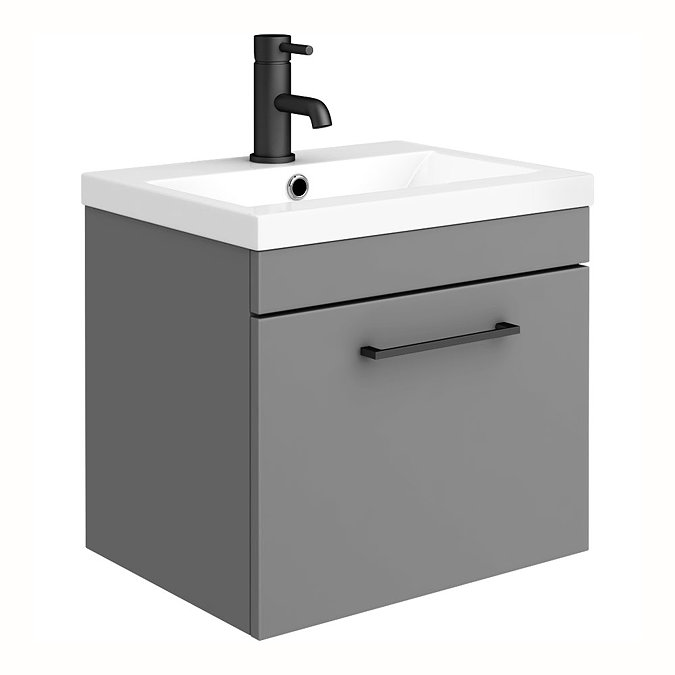 Arezzo Grey Wall Hung Sink Vanity Unit + Toilet Package with Matt Black Handle  Profile Large Image