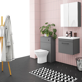 Arezzo Grey Wall Hung Sink Vanity Unit + Toilet Package with Matt Black Handle Large Image