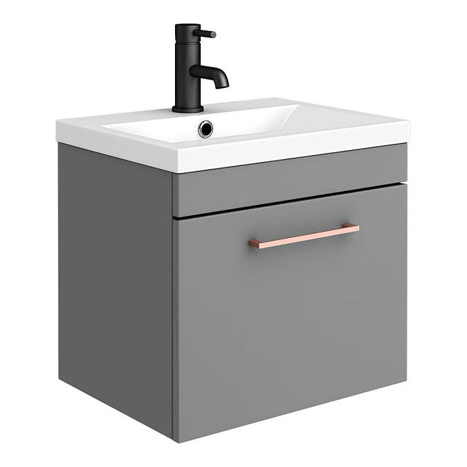 Arezzo Grey Wall Hung Sink Vanity Unit + Toilet Package with Rose Gold Handle Profile Large Image