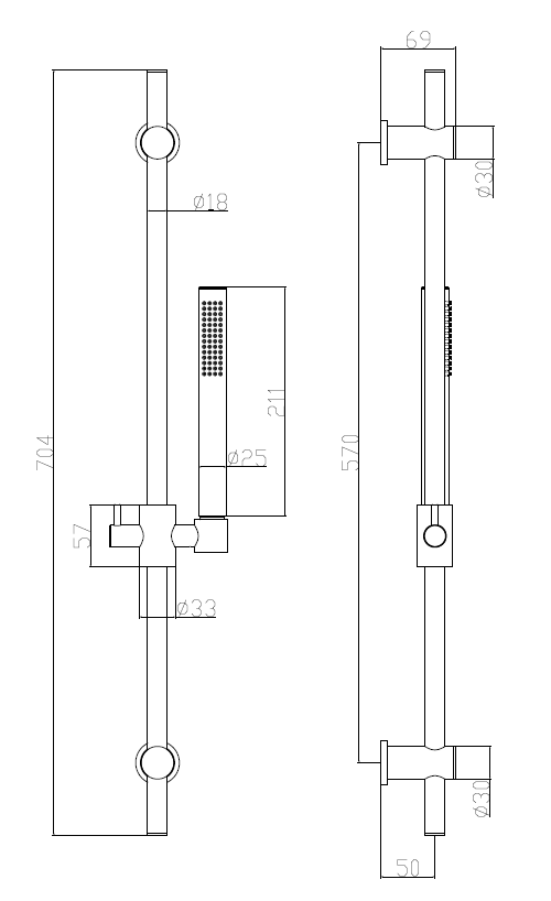 Arezzo Gunmetal Grey Modern Slide Rail Kit with Pencil Shower Handset