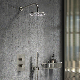 Arezzo Gunmetal Grey Round Thermostatic Shower Pack with Head + Handset Large Image