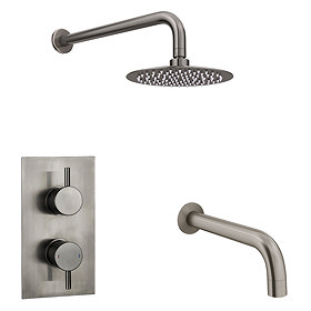 Arezzo Gunmetal Grey Shower Set (Fixed Round Shower Head + Bath Spout) Large Image