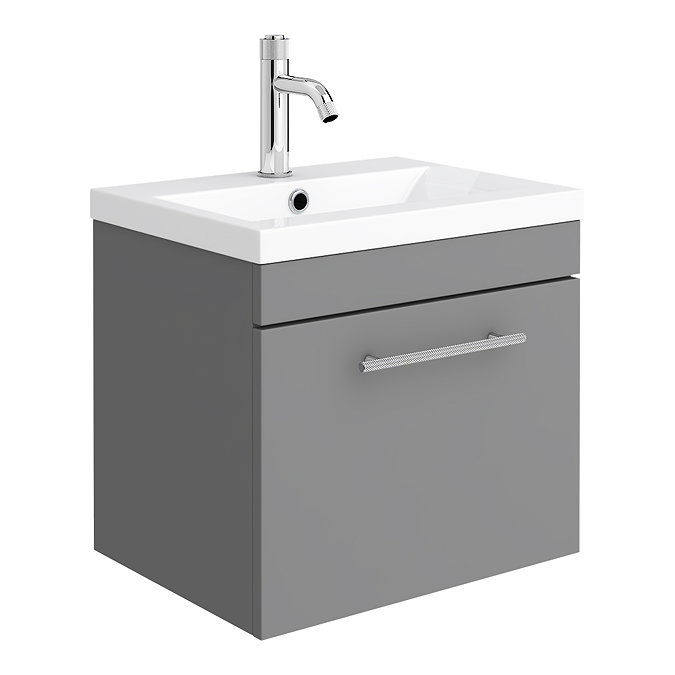Arezzo Industrial Style 500 Matt Grey Wall Hung Vanity Unit with Chrome Handle Large Image