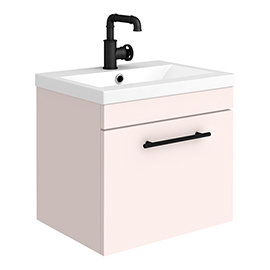 Arezzo Industrial Style 500 Matt Pink Wall Hung 1-Drawer Vanity Unit with Matt Black Handle Medium I