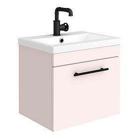 Arezzo Industrial Style 500 Matt Pink Wall Hung 1-Drawer Vanity Unit with Matt Black Handle Large Im