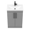 Arezzo Floor Standing Vanity Unit - Matt Grey - 600mm with Industrial Style Black Handles  In Bathroom Large Image