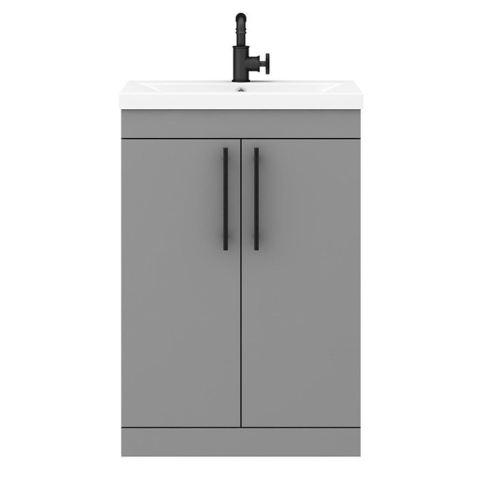 Arezzo Floor Standing Vanity Unit - Matt Grey - 600mm with Industrial Style Black Handles  Newest Large Image