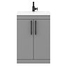 Arezzo Floor Standing Vanity Unit - Matt Grey - 600mm with Industrial Style Black Handles  Newest Large Image
