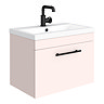 Arezzo Industrial Style 600 Matt Pink Wall Hung 1-Drawer Vanity Unit with Matt Black Handle Large Im