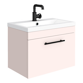 Arezzo Industrial Style 600 Matt Pink Wall Hung 1-Drawer Vanity Unit with Matt Black Handle Large Im