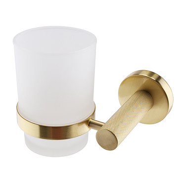 Arezzo Industrial Style Brushed Brass Round Frosted Glass Tumbler & Holder  Profile Large Image