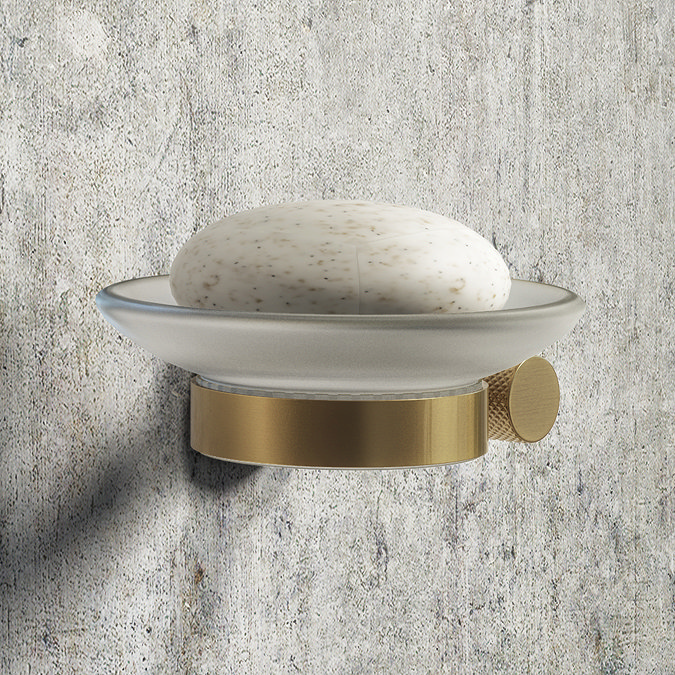 Arezzo Industrial Style Brushed Brass Round Soap Dish & Holder  Feature Large Image