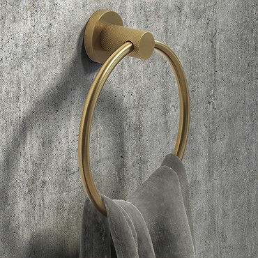 Arezzo Industrial Style Brushed Brass Round Towel Ring  Profile Large Image