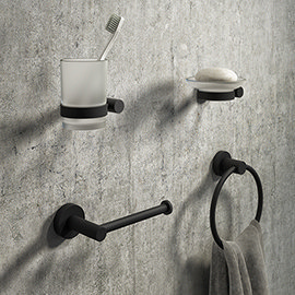 Arezzo Industrial Style Matt Black 4-Piece Bathroom Accessory Pack Medium Image