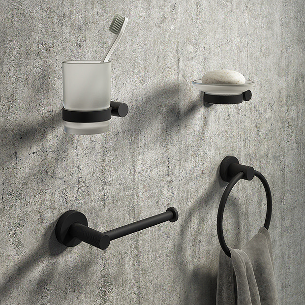 Arezzo Industrial Style Matt Black 4-Piece Bathroom Accessory Pack Large Image