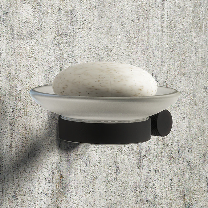 Arezzo Industrial Style Matt Black Round Soap Dish & Holder  Feature Large Image
