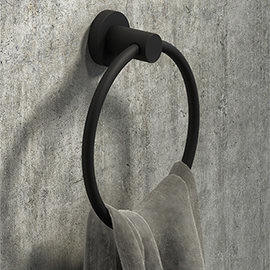 Arezzo Industrial Style Matt Black Round Towel Ring Medium Image