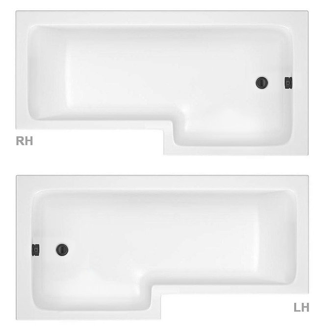 Arezzo L-Shaped Shower Bath 1700mm (inc. Hinged Matt Black Screen with Return, Rail + Acrylic Panel)