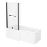 Arezzo L-Shaped Shower Bath 1700mm (incl. Hinged Matt Black Screen with Return, Rail + Acrylic Panel)