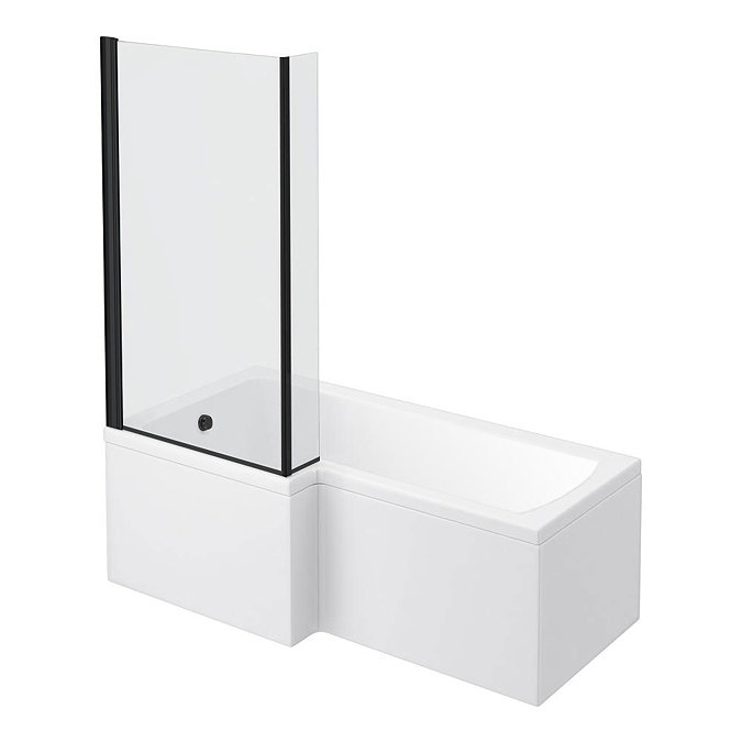 Arezzo L-Shaped Shower Bath Suite - 1700mm with Blue Vanity Unit + Square Toilet  Feature Large Imag