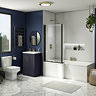 Arezzo LH L-Shaped Shower Bath Suite - 1700mm with Blue Vanity Unit + Square Toilet Large Image