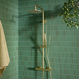 Arezzo Low Pressure Round Thermostatic Shower with Cool Touch - Brushed Brass