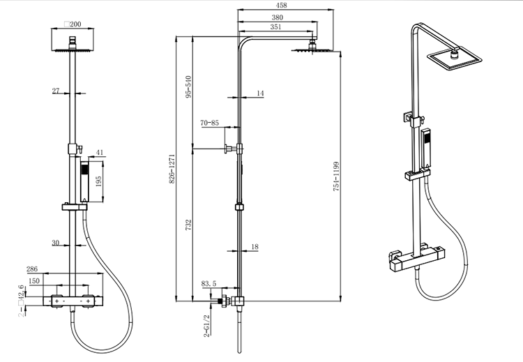 Arezzo Low Pressure Thermostatic Shower with Cool Touch - Brushed Brass