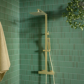 Arezzo Low Pressure Square Thermostatic Shower with Cool Touch - Brushed Brass