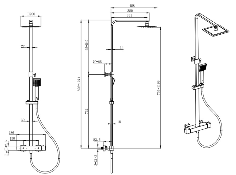 Arezzo Low Pressure Thermostatic Shower with Cool Touch - Matt Black