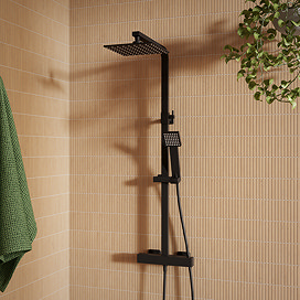 Arezzo Low Pressure Square Thermostatic Shower with Cool Touch - Matt Black