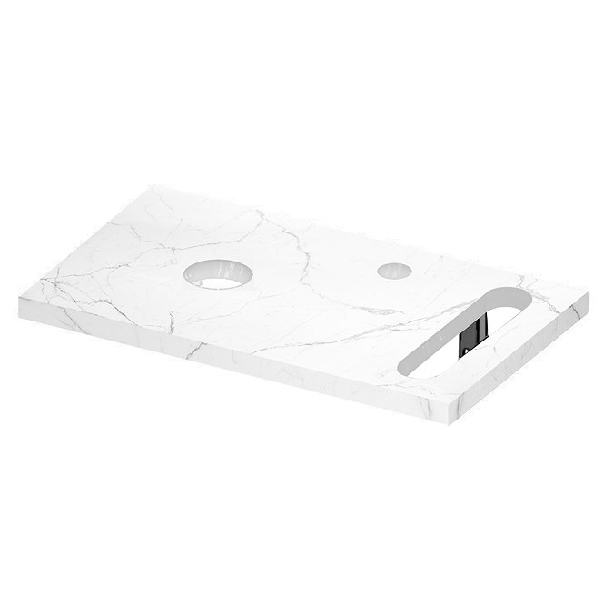 Arezzo Marble Floating Basin Shelf with Integrated Towel Rail (White Carrara - 500mm Wide)