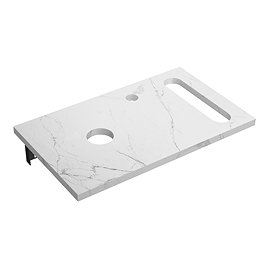 Arezzo Marble Floating Basin Shelf with Integrated Towel Rail (White Carrara - 500mm Wide)