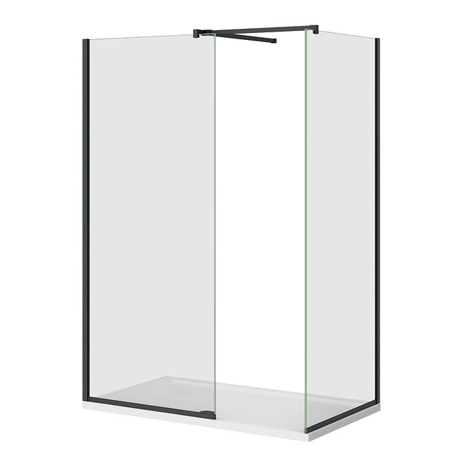 Arezzo Matt Black 10mm Glass 1700 x 800 Wet Room (with Screen, Side Panel + Tray)