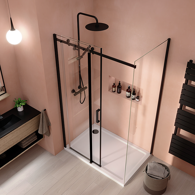 Arezzo Matt Black 1000 x 900 Frameless Sliding Door Shower Enclosure