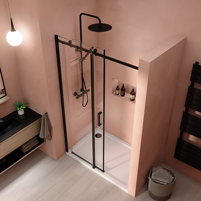 Arezzo Matt Black 1000mm Frameless Sliding Shower Door
